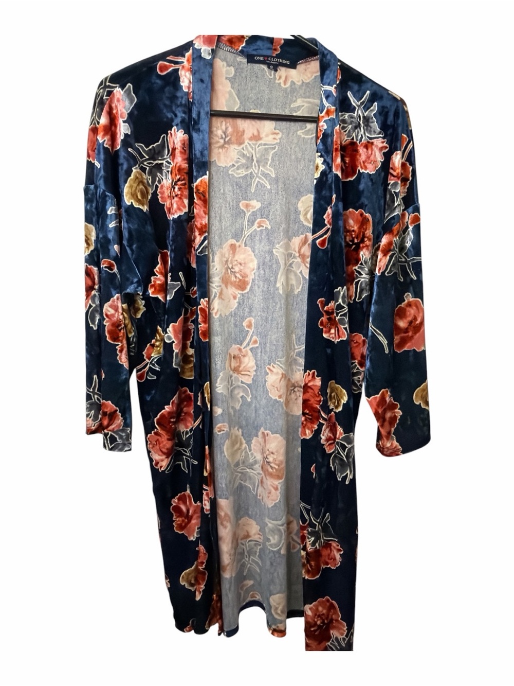 one clothing Navy Floral Velvet Open-Front duster kimono